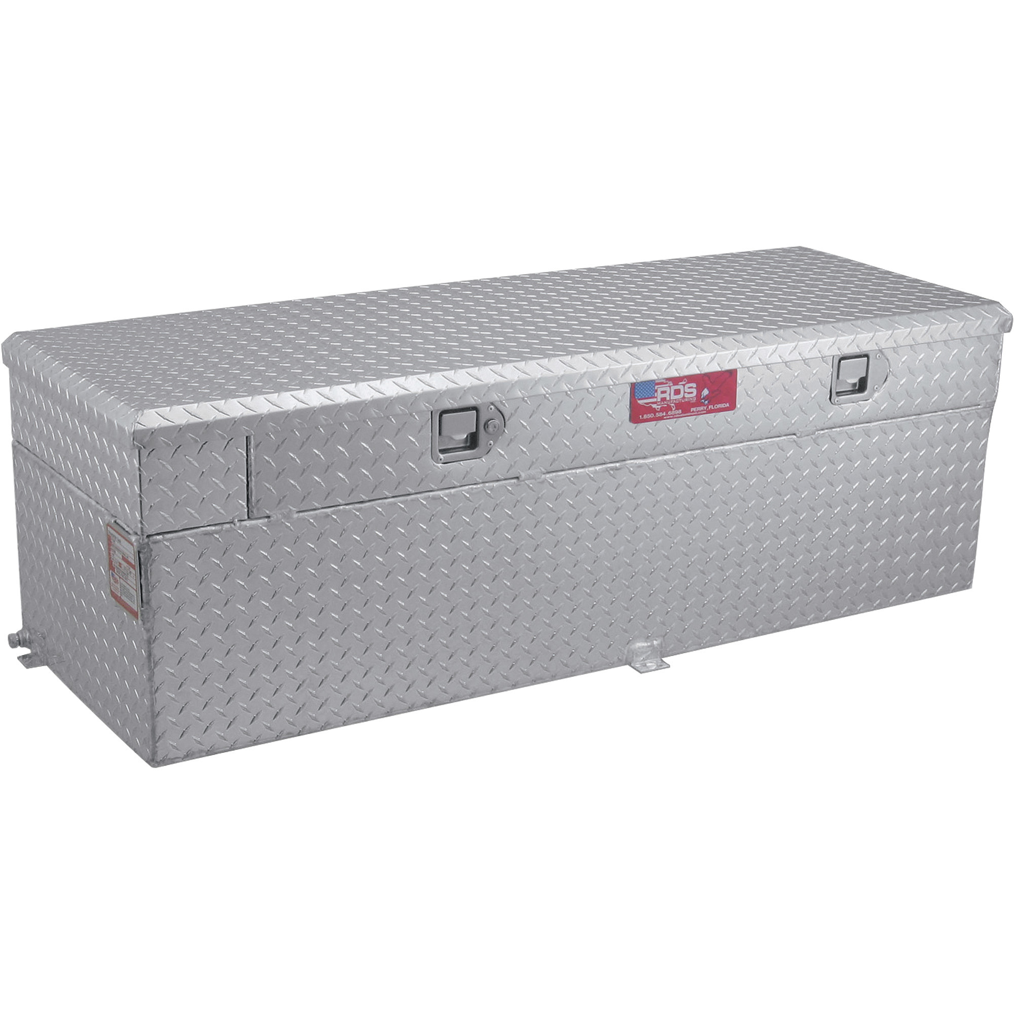 RDS Aluminum Auxiliary Fuel Tank Toolbox Combo, 60-Gallon, Rectangular Diamond Plate, Model# 72744